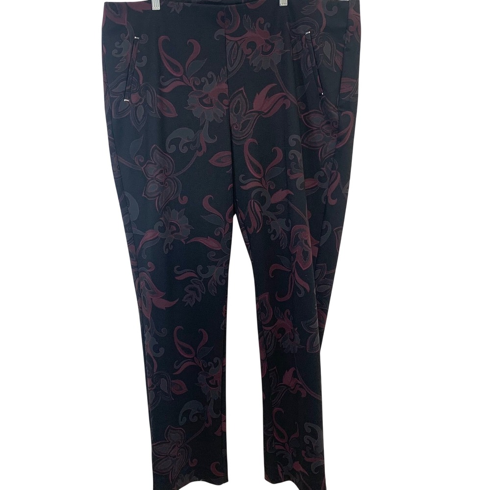 Chico's Floral Paisley Pull On Trousers Womens 4T US 20T Tall Burgundy Black